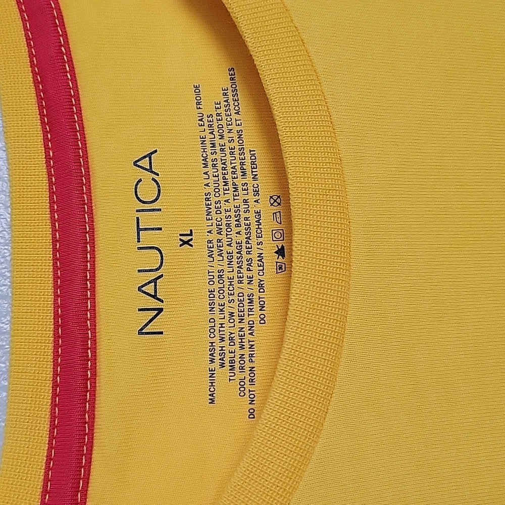 Nautica Mens Yellow/Camo long sleeve T-shirt - Sz XL 100% Cotton Streetwear Logo - Picture 3 of 6